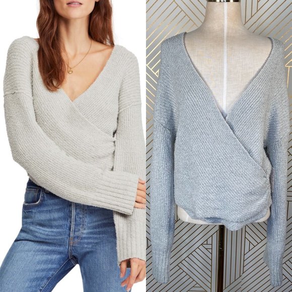 Free People Sweaters - Free People Faux Wrap Sweater in Light Grey